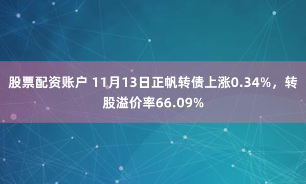 股票配资账户 11月13日正帆转债上涨0.34%，转股溢价率66.09%